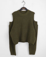 Pler Round-neck  Shoulder Slit Long-Sleeved Knit