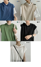 バーギーリネンボキシーフードベスト / Burgy Linen Boxy Hood Vest