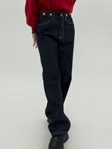 ローボタンブラッシュデニムパンツ/no.256 raw button brushed denim pants