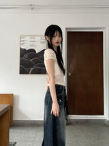 レイヤードシースルーレースパフ半袖Tシャツ/Poel layered see-through lace puff short sleeve T-shirt