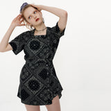 Square Neckline Onepiece [Black flower paisley] (6592437125238)
