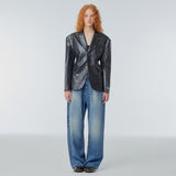Power shoulder faux-leather jacket