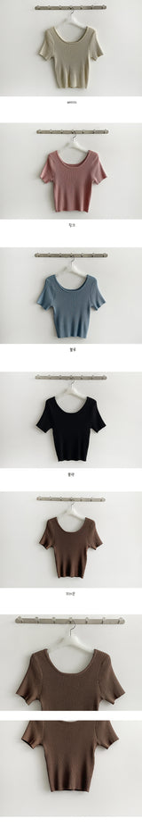 ナチュラルUネックVネックニットウェアショートスリーブTシャツ