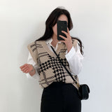 Houndstooth V-Neck Knit Vest