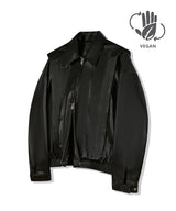 87-STAN028 [Vegan Leather] Multi Placket Leather Jacket Black