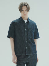 リネンオーバーデニムシャツ / M205 LINEN OVER DENIM SHIRT_DEEP BLUE