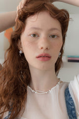 シルバーニットボールアンドリボンピアス/Silver knit ball and ribbon earring