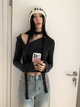diagonal choker crop tee
