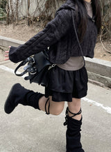 シャーリングストラップリボンレッグウォーマー / shirring strap ribbon leg warmer