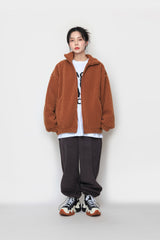 fur ribbed zip-up jacket