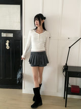 Gabe Snap Button U-neck Long Sleeve T-Shirt