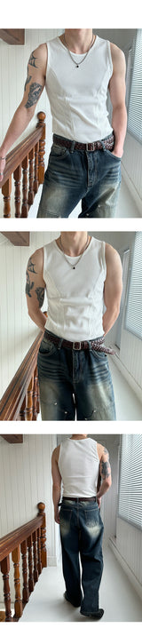 [MUSCLE FIT] Double cutting sleeveless(3color)