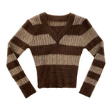 Crop stripe muffler knit set