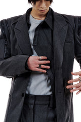 LEATHER LINE TAILORED JACKET (CHARCOAL) (6654719623286)