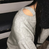 アリベルアンバランスワンショルダーストラップ長袖ニット