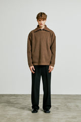 neck warmer wide collar zip-up knit brown (6615476830326)