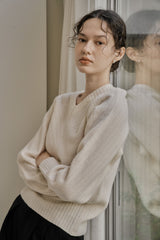 リブ Vニットトップス/RIBBED V-KNIT TOP_IVORY