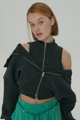 ZIPPER KNIT CARDIGAN SET / CHARCOAL