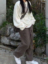 Diagonal Button Loose Fit Bookle Knitwear