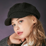 Bold metal tip wool herringbone newsboy cap charcoal