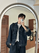 LMN log Oversized fit stitch denim setup pants (2 colors)