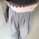 Twee pintuck two-way banding long wide jogger pants