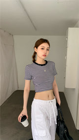 striped backless short sleeve top