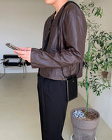 クロップドレザーカーディガン/SI Cropped Leather Cardigan (3 colors)