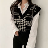 Houndstooth V-Neck Knit Vest