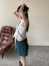 リウムプリーツシャーリングストリングノースリーブブラウス / Leeum pleated shirring string sleeveless blouse