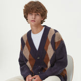 BRUSHED ARGYLE KNIT CARDIGAN_NAVY (6610813681782)