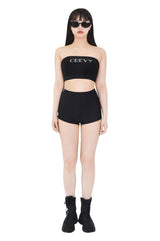 キュービックレタリングロゴチューブトップブラトップ/cubic lettering logo tube bra top (black)