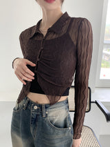 ルーティングウェーブシースルークロップ長袖ブラウス / Rooting wave see-through cropped long-sleeved blouse