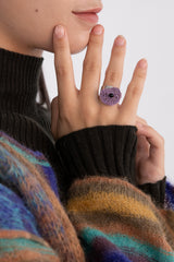 チャビーハートペンダントサージカルオープンリング/Chubby heart pendant surgical open ring (purple)