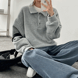 Lock Fleece Collar Button Cropped Sweatshirt