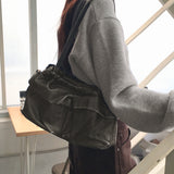 Wiltz leather washed pocket side zipper shoulder bag