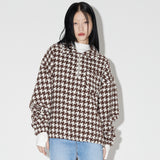 Overfit Hound Tooth Knit Anorak [BROWN] (6618837352566)