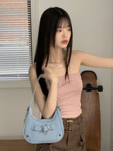 スタニーヴィンテージスターバックルデニムホーボショルダーバッグ / Staney Vintage Star Buckle Denim Hobo Shoulder Bag