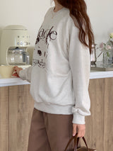 キャットドローイングスウェットシャツ/CAT DRAWING SWEATSHIRTS (OATMEAL)