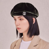 VA Square Stud Octagon Velvet Beret / Khaki