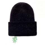 Drop Green Flower Beads Beanie [Angora Black]