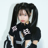 0 4 ribbon knit gloves - BLACK/PINK