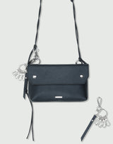 パイピンレザーストラップフラップバッグ＆ユティリティキーリング / piping leather strap flap bag & utility key ring black