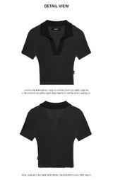 ストライプ カラー クロップ ニット /  CHARMS STRIPE COLLAR CROP KNIT BK