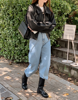 Classic Autumn Crop Leather Jacket (2color)