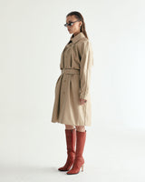W.BELTED LEATHER SHIRRING COAT - CREAM BEIGE (6636057985142)