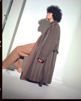 STRIPE COMBINATION WOOL ROBE COAT (Brown) / ストライプコンビネーションウールローブコート