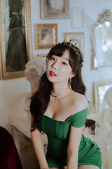 エメラルドスクエアパールチョーカーネックレス / Emerald Square Pearl Choker Necklace