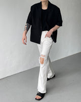 SI linen short-sleeved three-button jacket (2 colors)