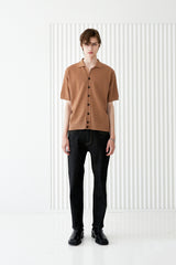 BUTTON UP HALF SLEEVE PIQUE CARDIGAN BROWN (6566843056246)